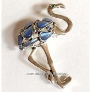 Silver Flamingo Pin Brooch Blue Cats Eye Island